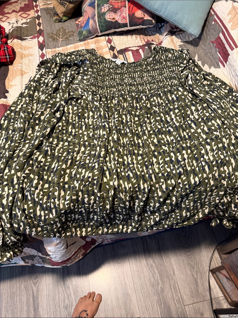 Olive Green Smocked Women's Top